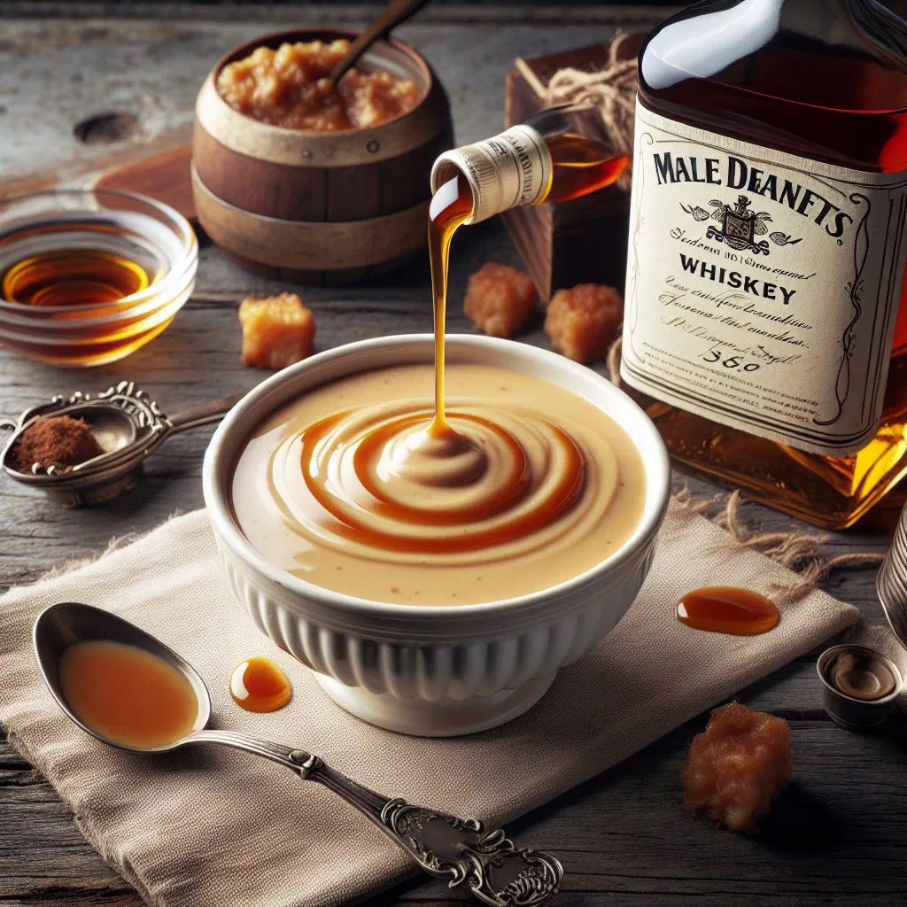 Creamy Irish whiskey sauce in a pan, garnished with fresh chives