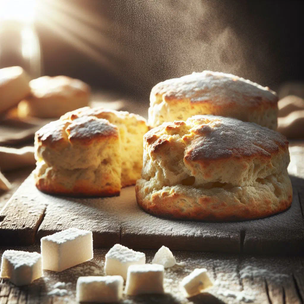 Golden white soda scones cooling on a wooden board
