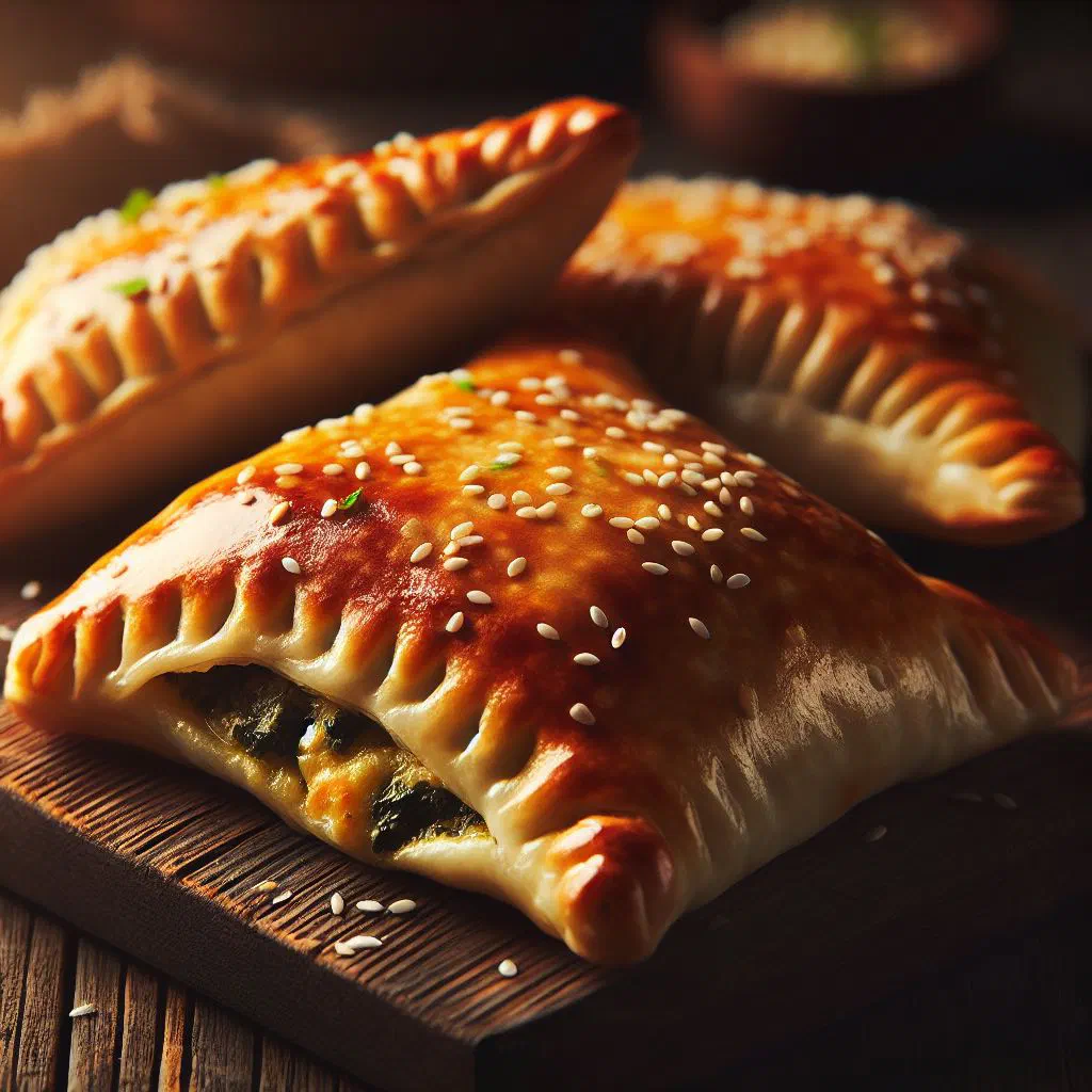 Golden baked bourekas pastries filled with cheese and spinach