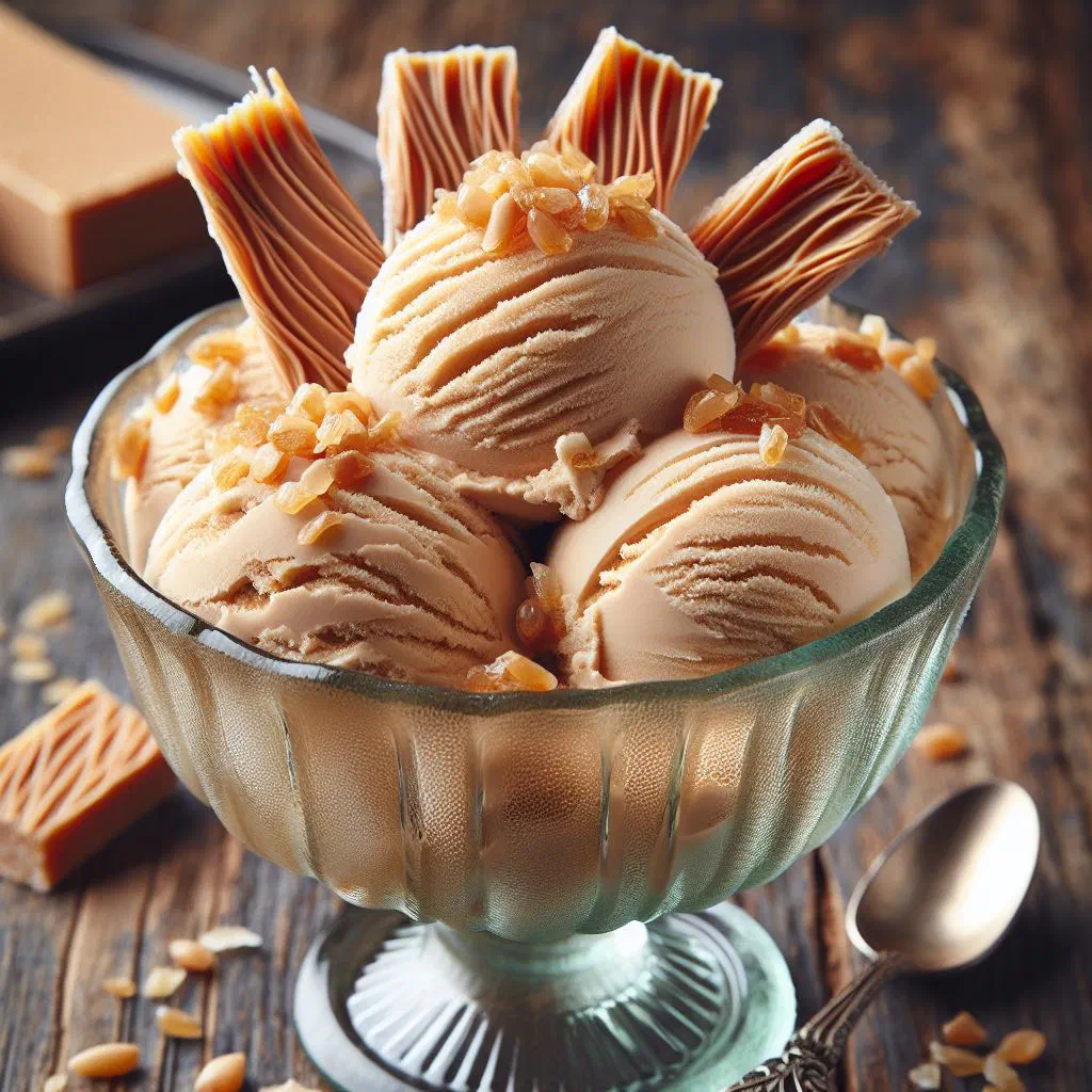 Scoops of creamy halva ice cream topped with crumbled halva and nuts