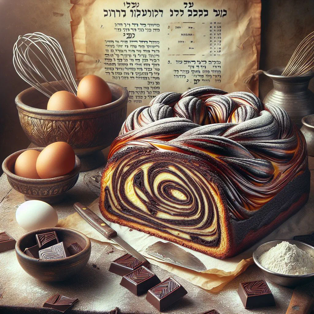 Sliced chocolate babka showing swirls of dark chocolate through fluffy dough