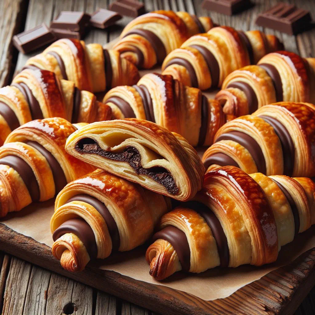 Chocolate rugelach pastries dusted and cooling on a rack