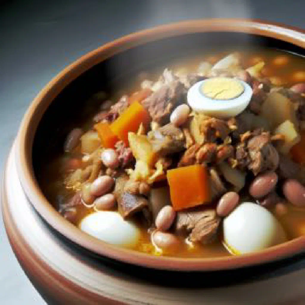 Hearty Israeli hamin stew with beef, chickpeas and potatoes