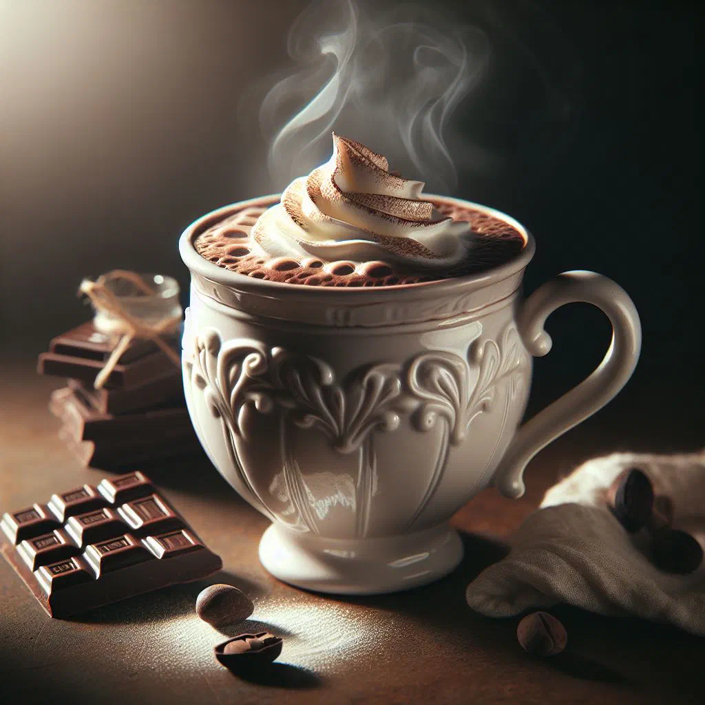 A creamy cup of Israeli hot chocolate topped with whipped cream