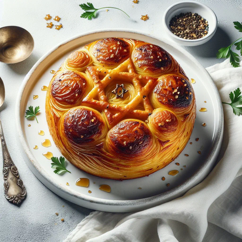 Golden baked Jerusalem kugel with caramelised noodles