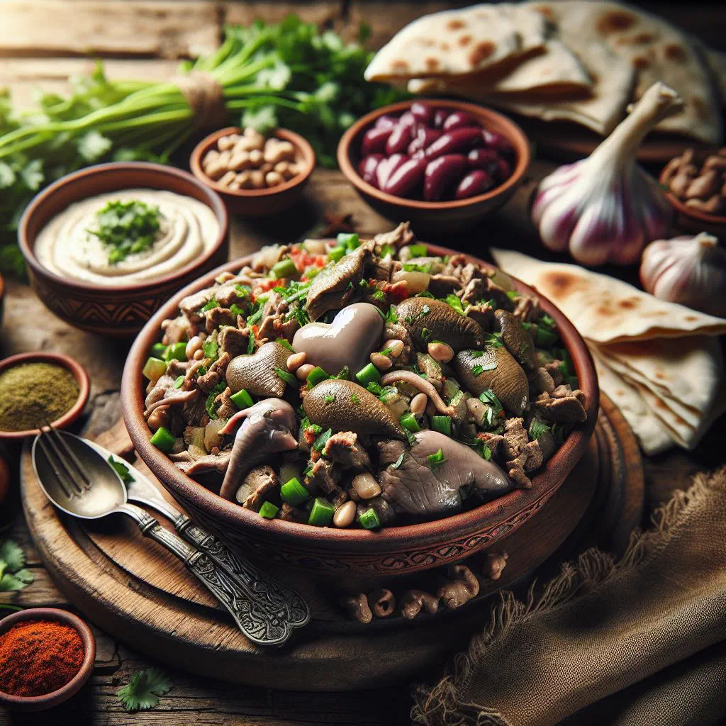 Jerusalem mix of spiced lamb and chicken with fresh vegetables and pita
