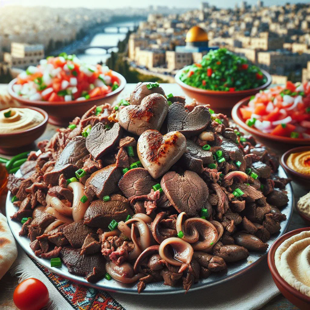 Jerusalem mixed grill with spiced meat, pita bread and fresh salad