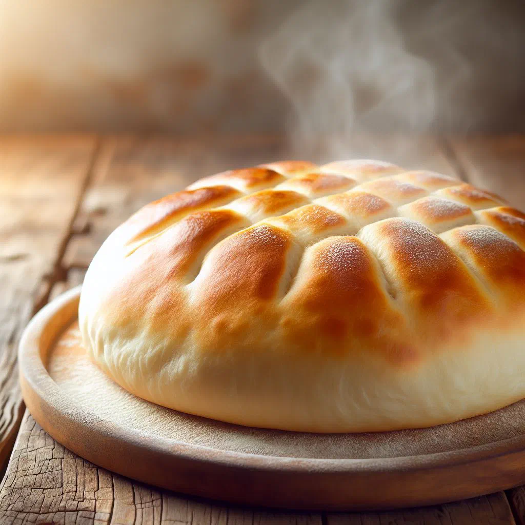 Soft Israeli laffa flatbread stacked on a wooden board