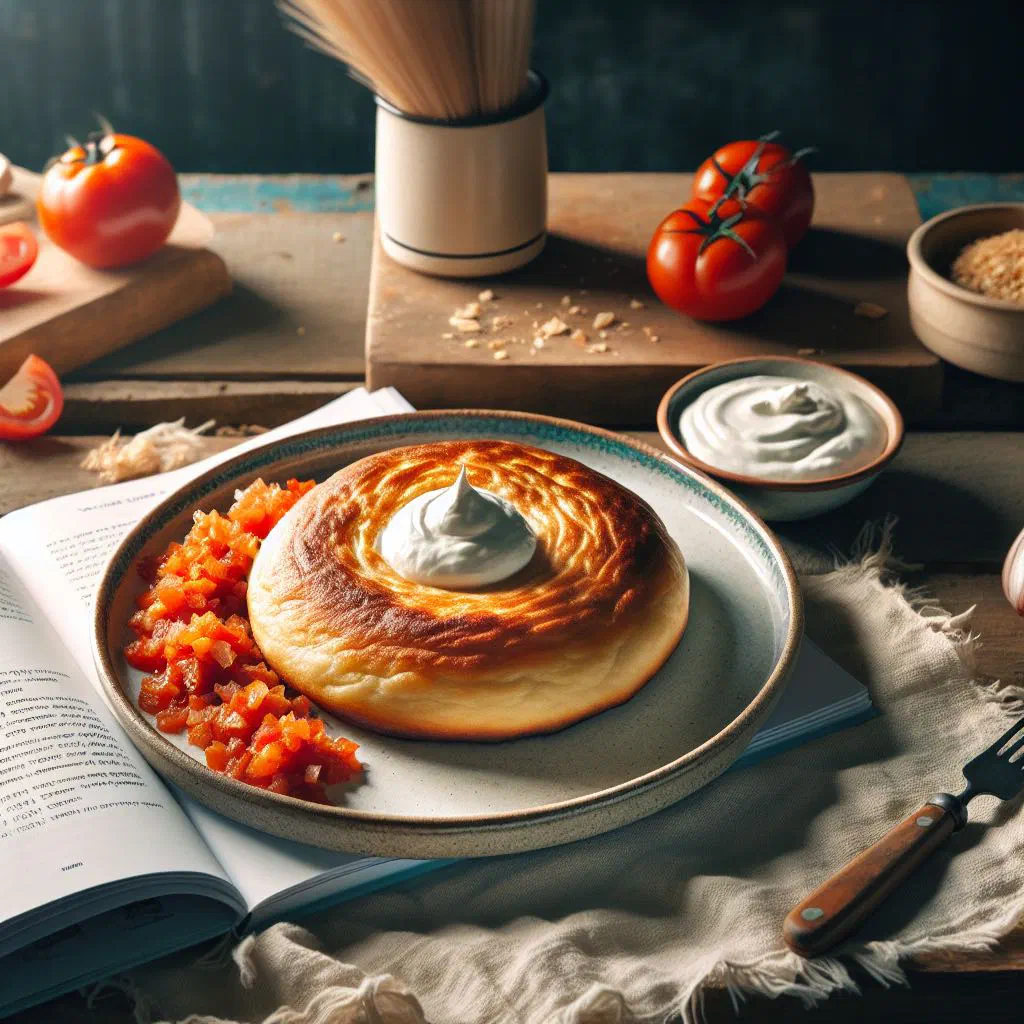 Golden, flaky malawach flatbread served with tomato dip and egg