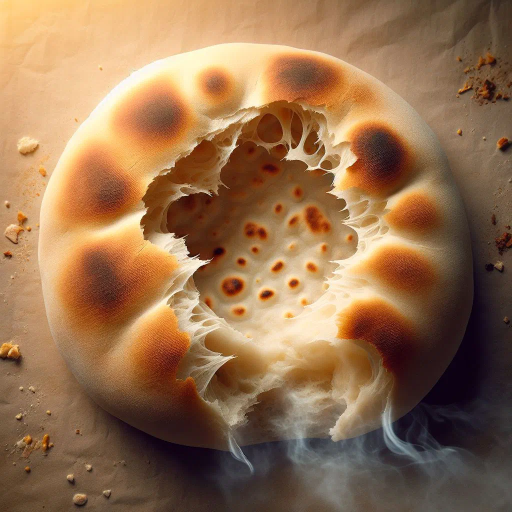 Freshly baked pita breads with a soft, puffed centre