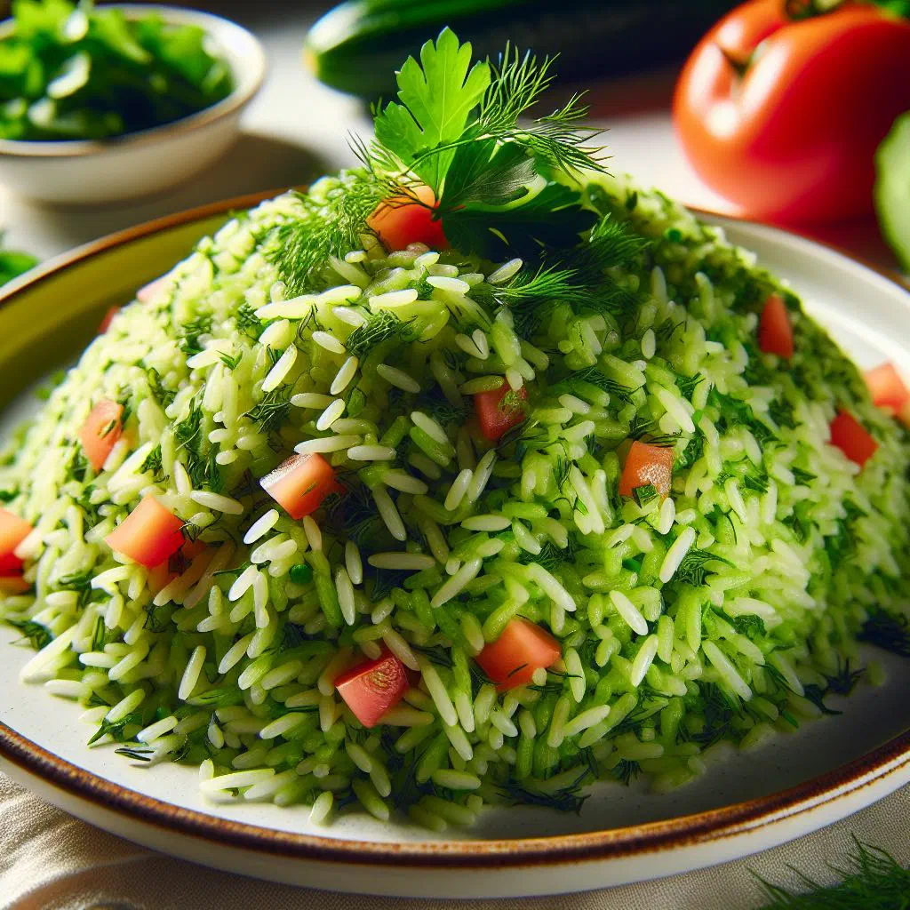 Fragrant herbed basmati rice speckled with fresh green herbs, served in a bowl
