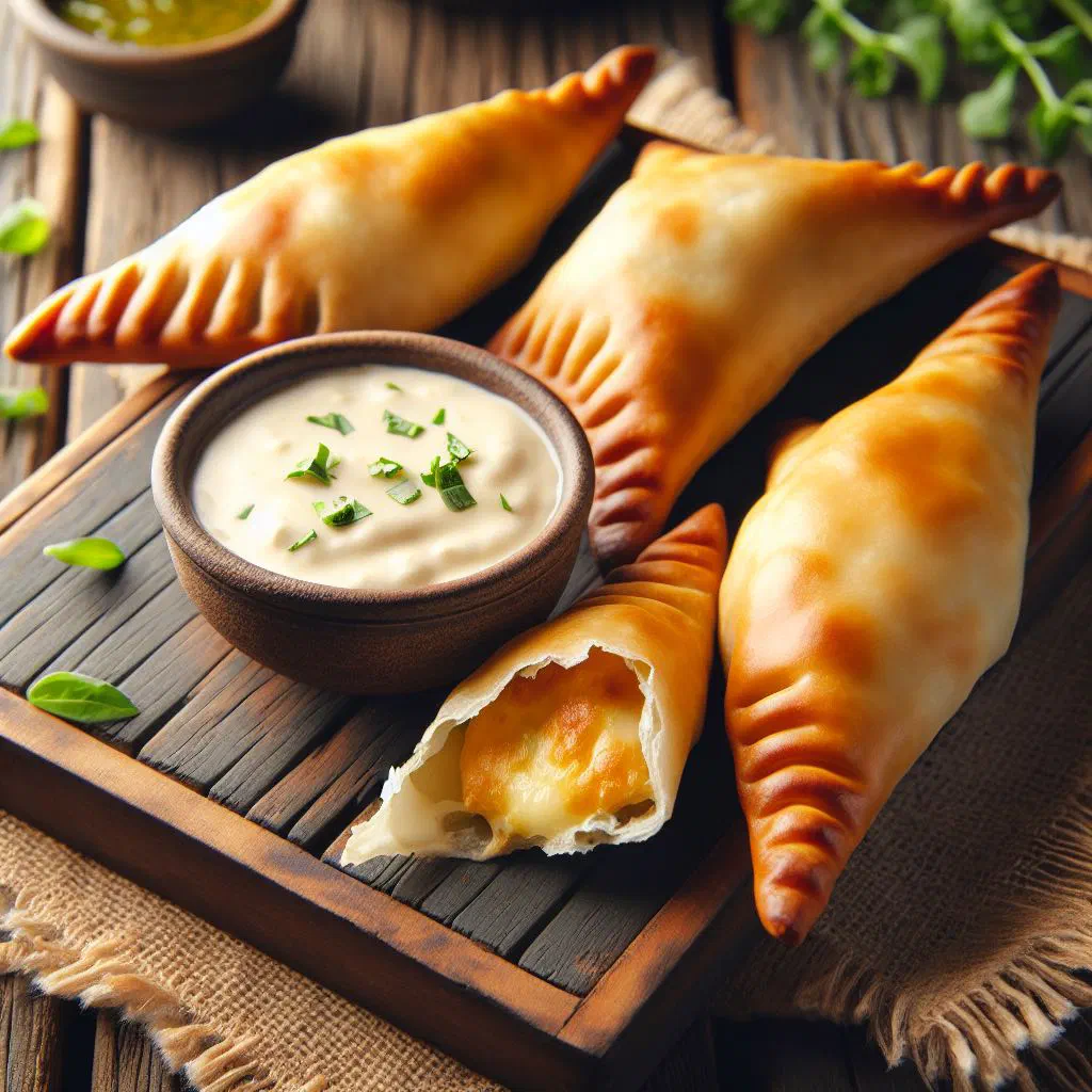 Golden baked sambusak cheese pastries on a plate