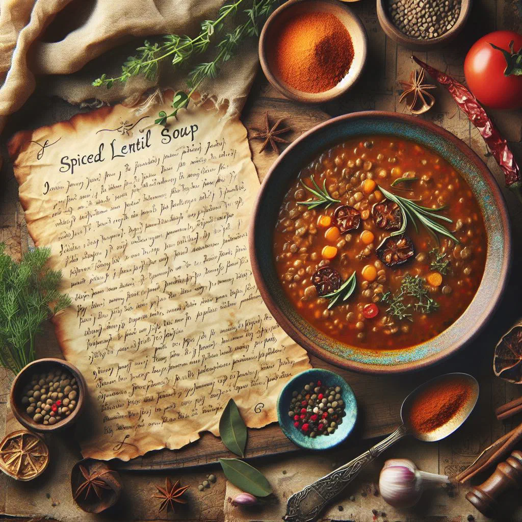 A bowl of spiced lentil soup garnished with fresh parsley