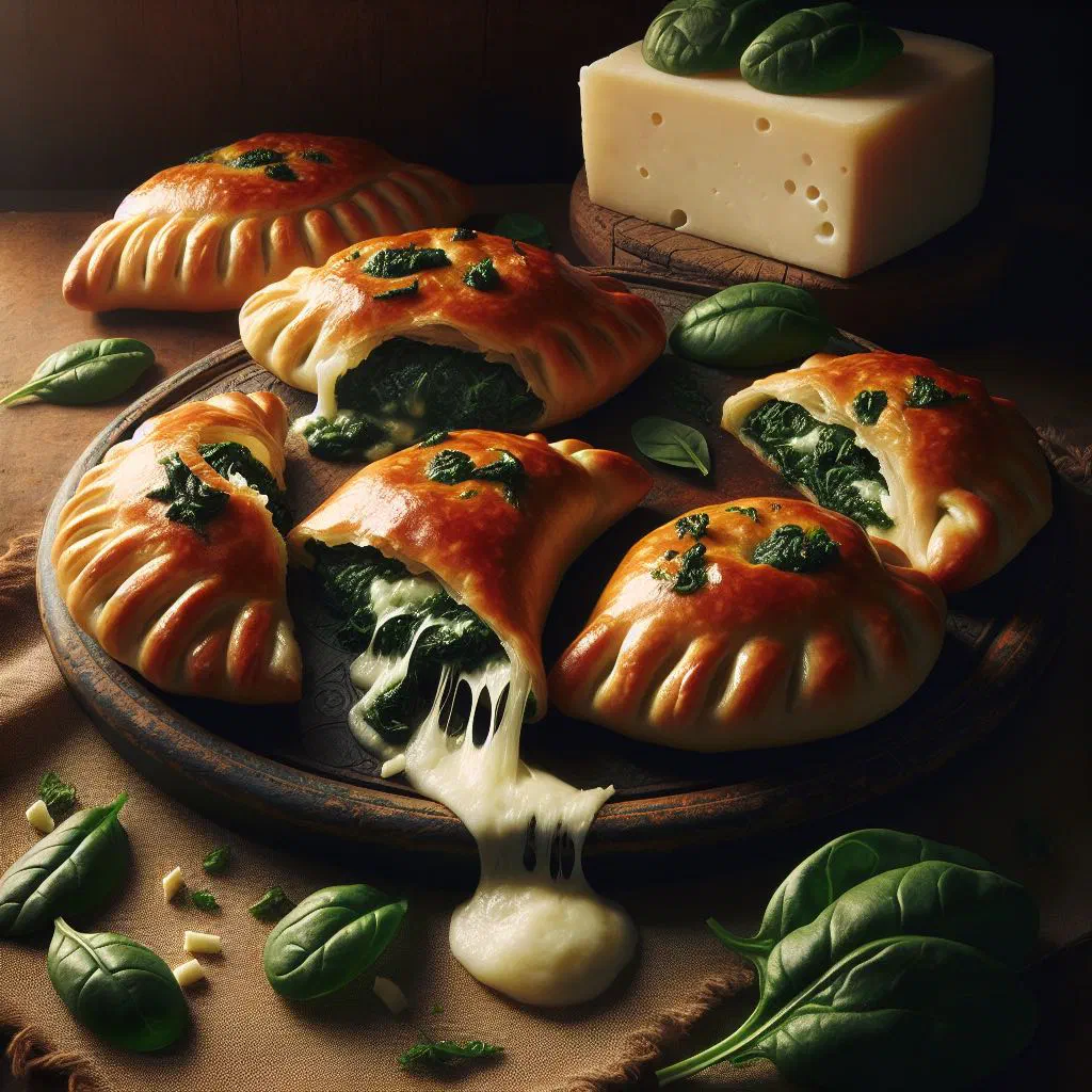 Golden baked spinach and cheese bourekas on a plate