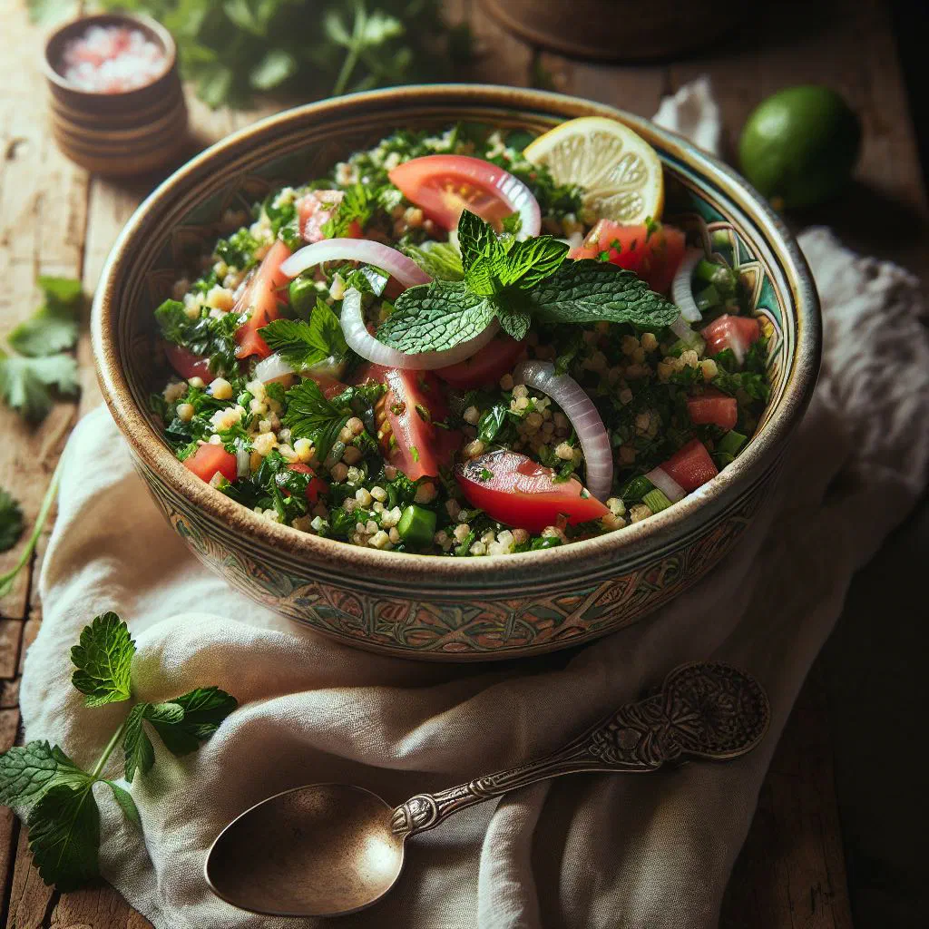 Fresh tabbouleh salad with parsley, tomatoes and bulgur