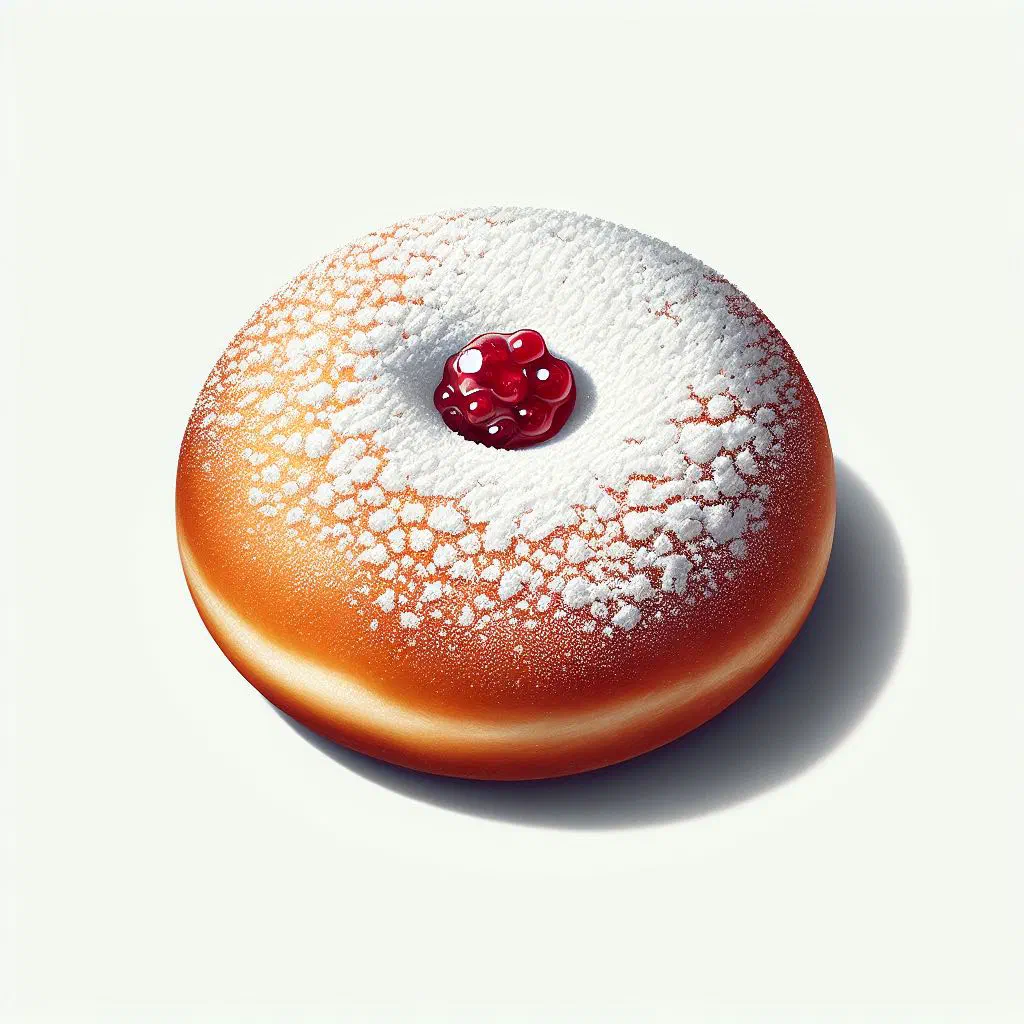 Golden Italian bomboloni dusted with sugar and filled with cream