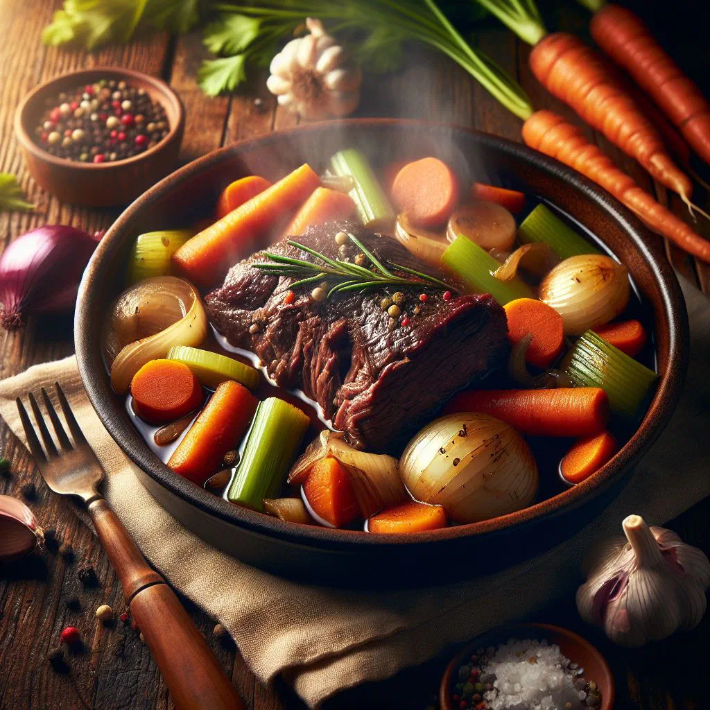 Sliced braised beef in a rich Barolo wine sauce