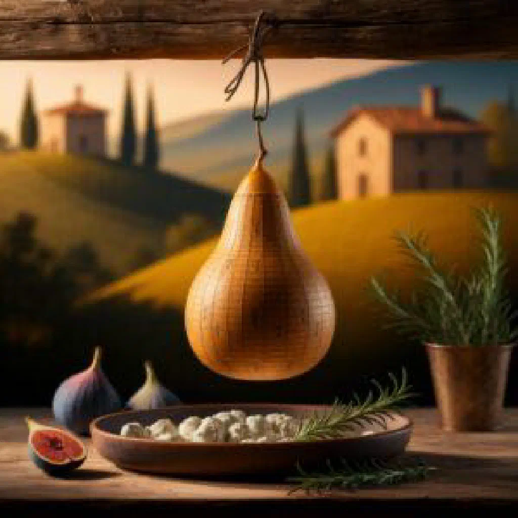 Caciocavallo cheese melting over an open flame, served with crusty bread
