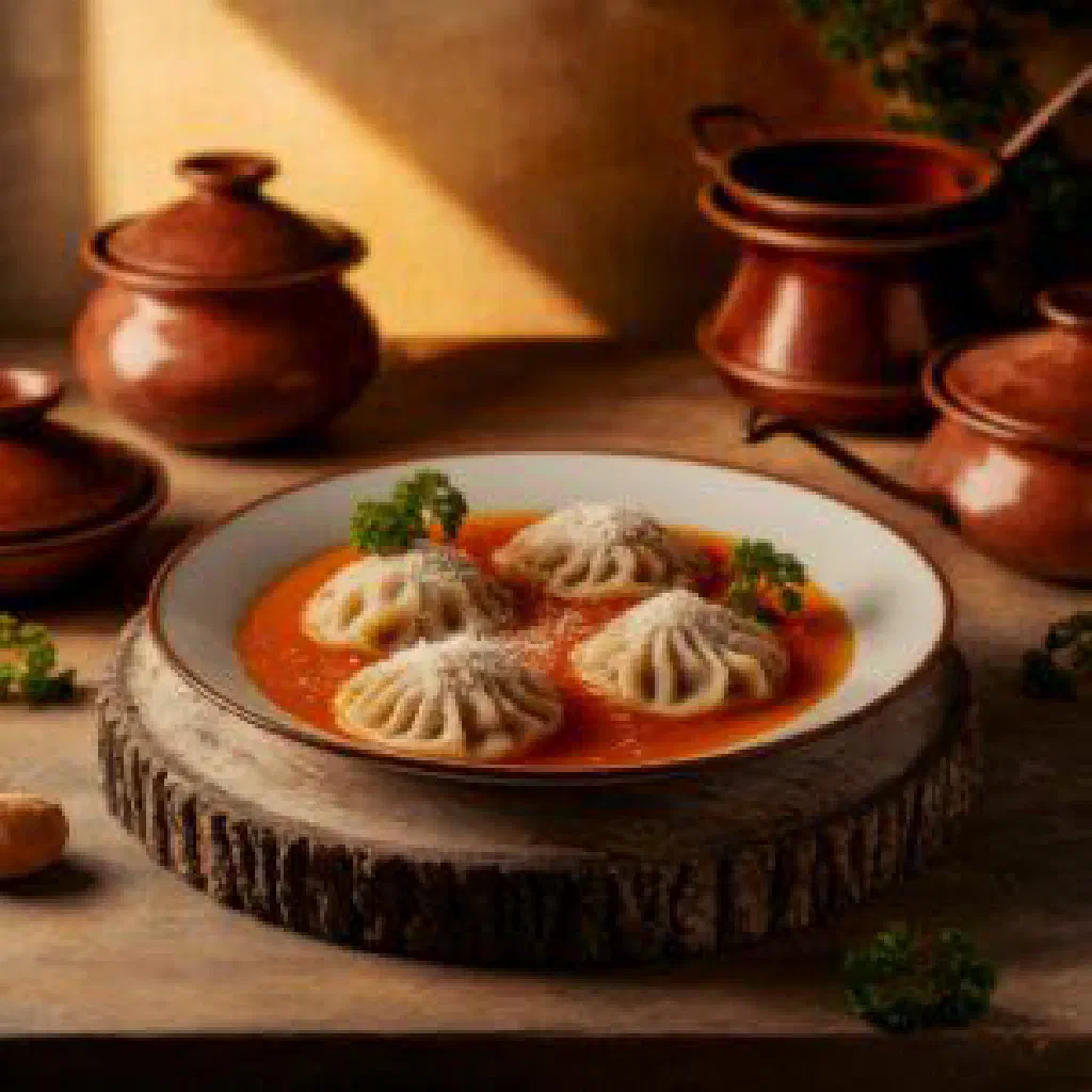 Tyrolean canederli bread dumplings served in a light broth with parsley