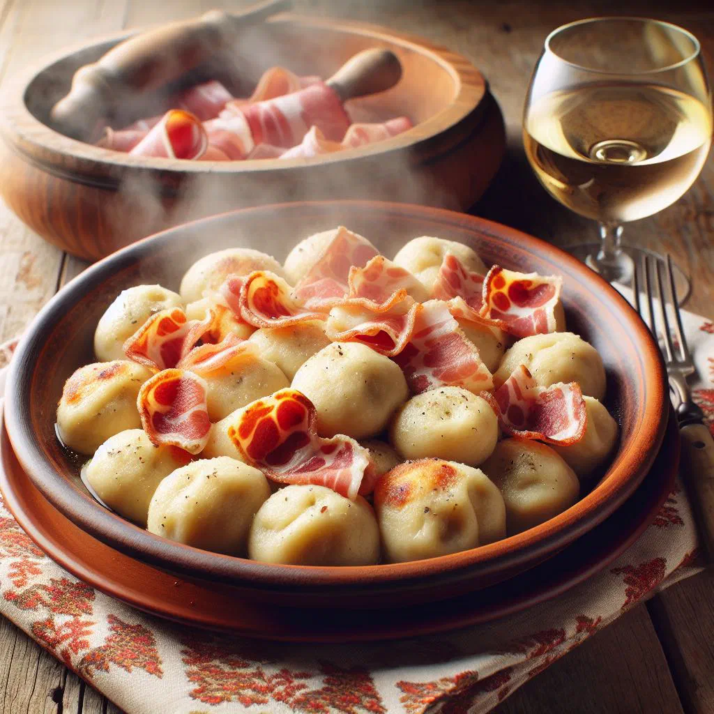 Canederli bread dumplings with speck garnished with fresh parsley