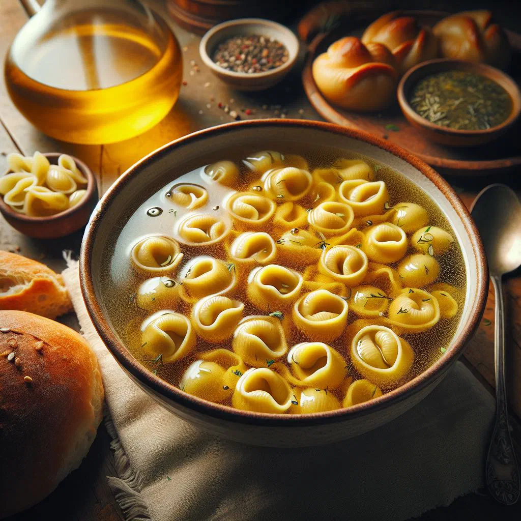 Cappelletti pasta parcels served in a clear meat broth