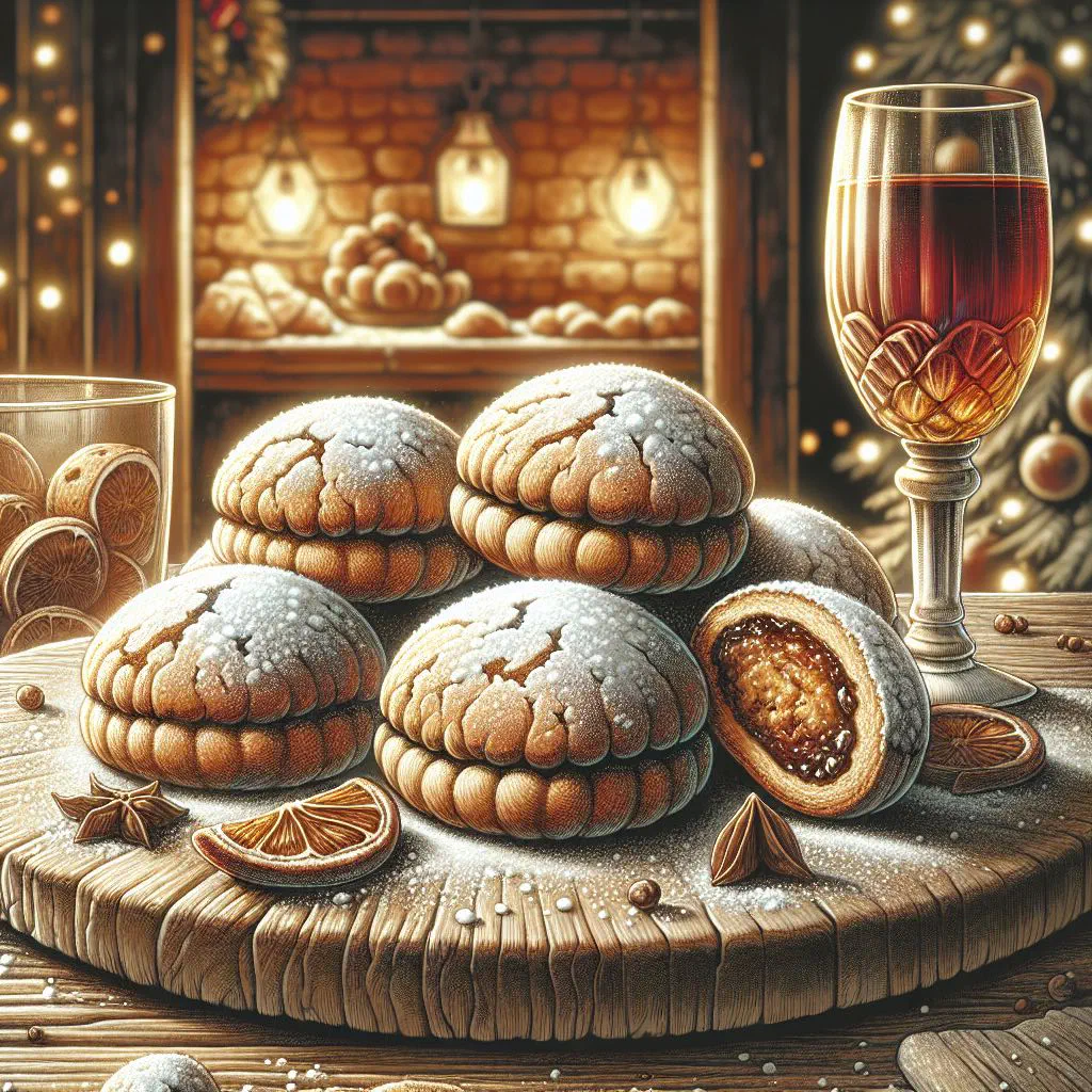 Round Tuscan cavallucci biscuits dusted with flour on a plate