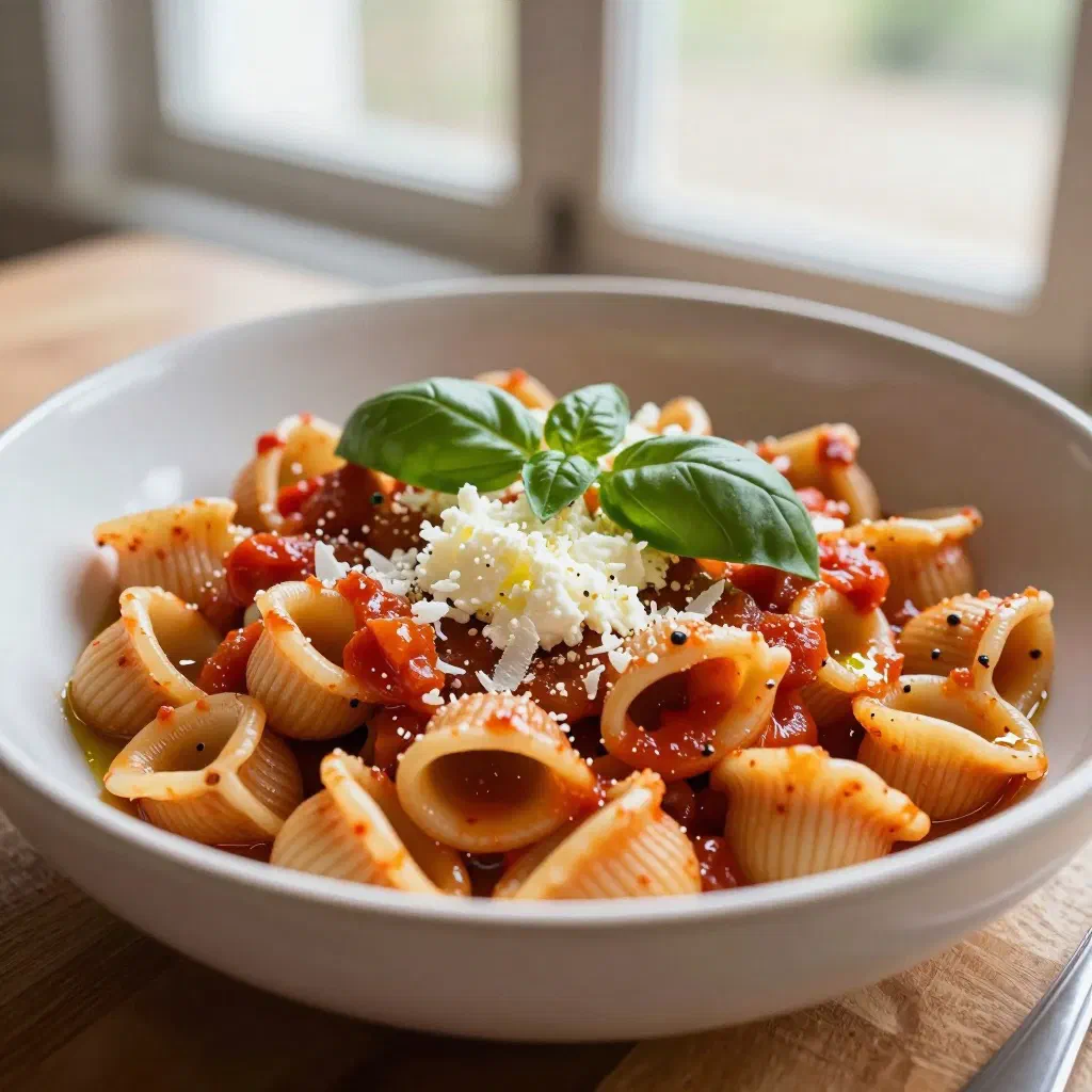 Handmade cavatelli pasta dusted with semolina flour