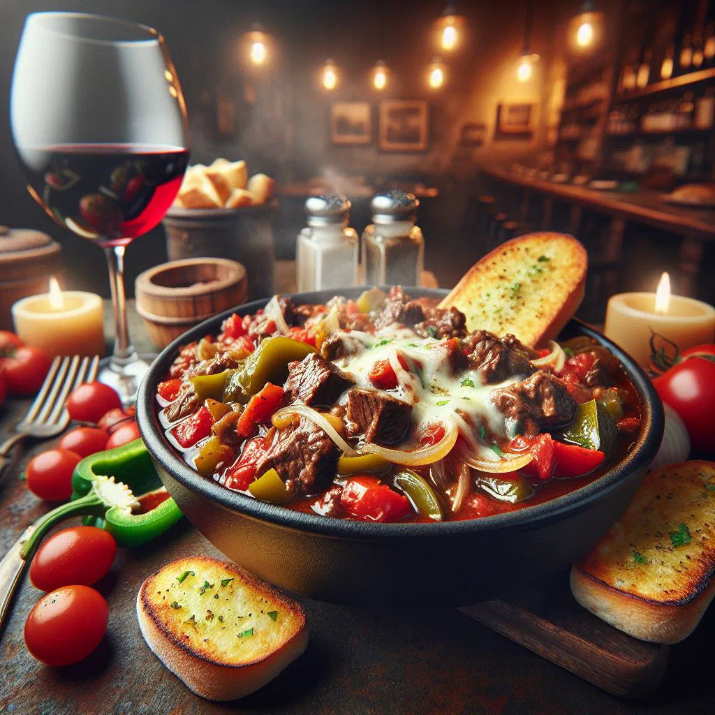 Italian-style goulash of tender beef in a rich tomato sauce