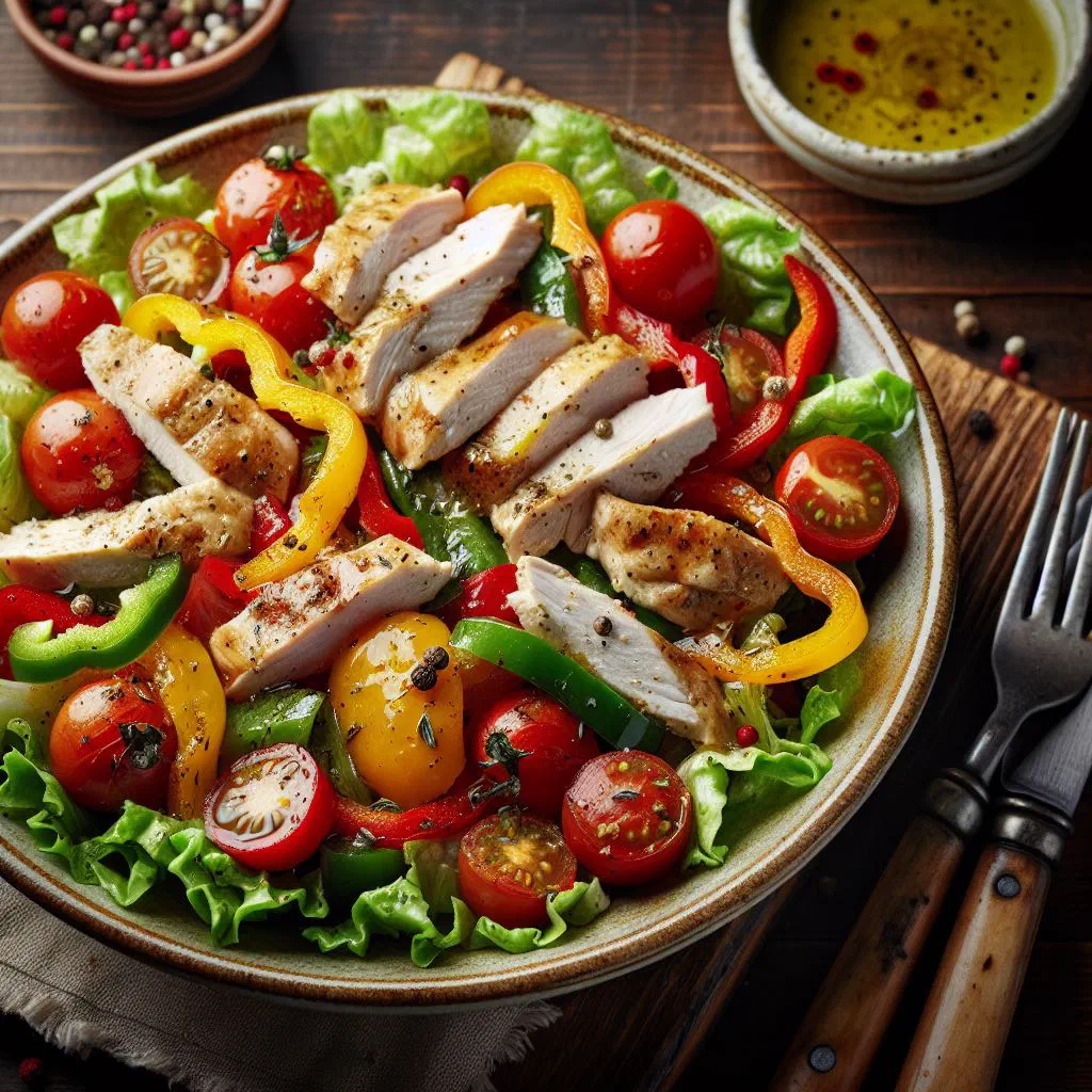 Italian chicken salad with crisp vegetables and fresh basil