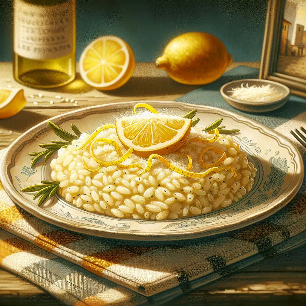 Creamy lemon risotto garnished with fresh herbs and parmesan