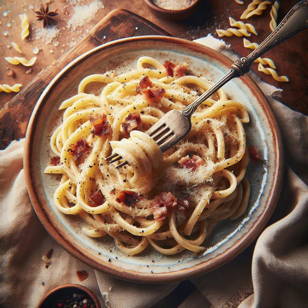 Pasta alla gricia with crispy guanciale and grated pecorino romano