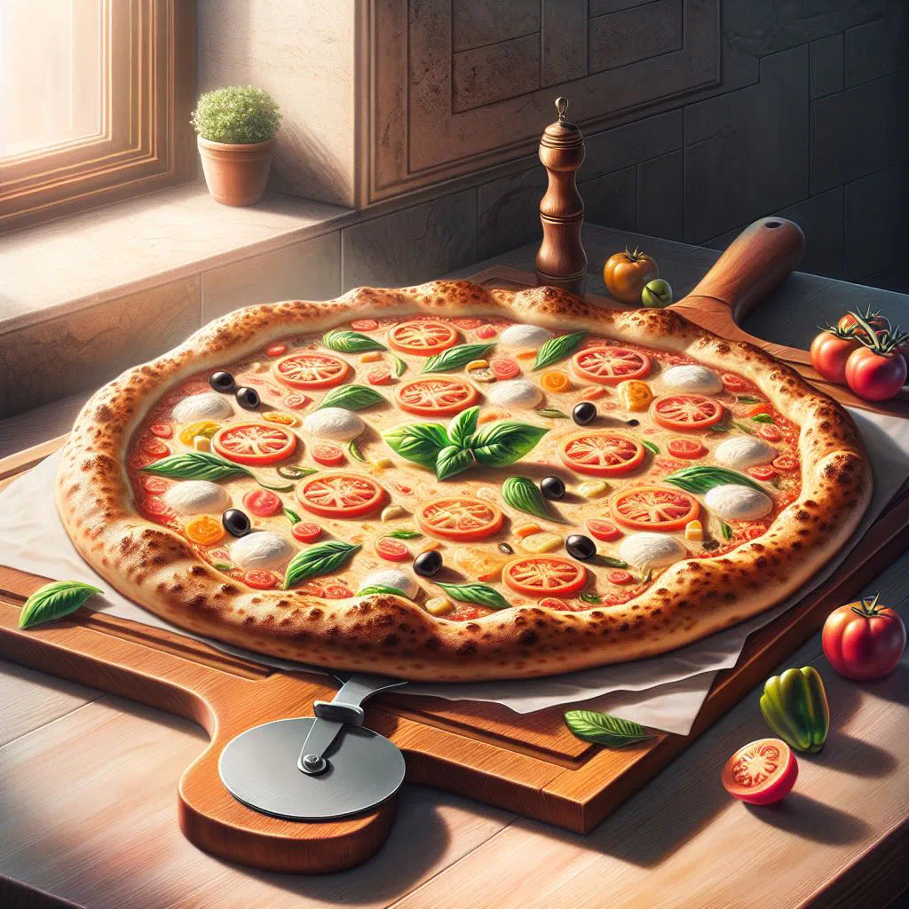 Rectangular slices of Roman pizza al taglio topped with tomato and mozzarella