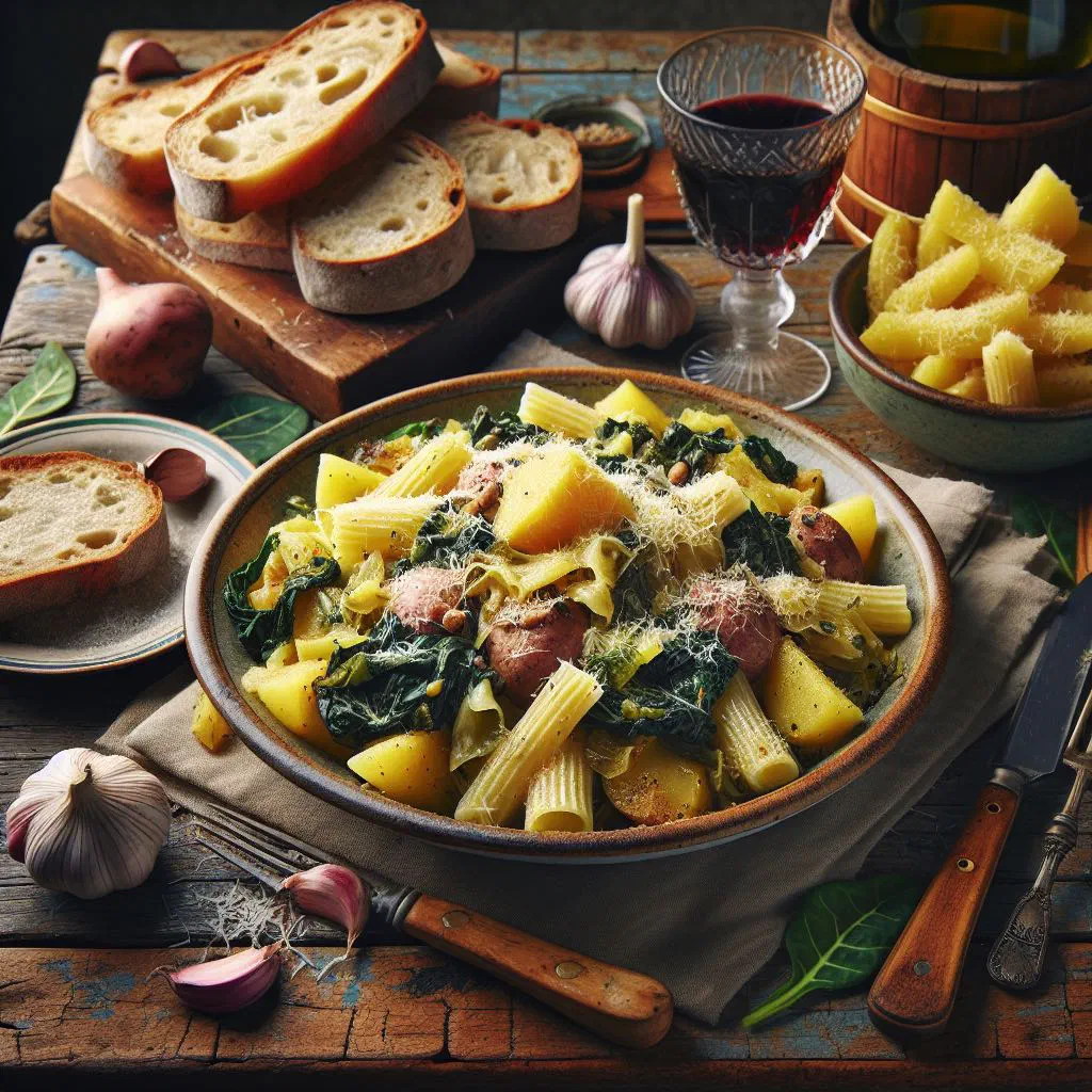 Pizzoccheri della Valtellina with buckwheat noodles, greens and melted cheese