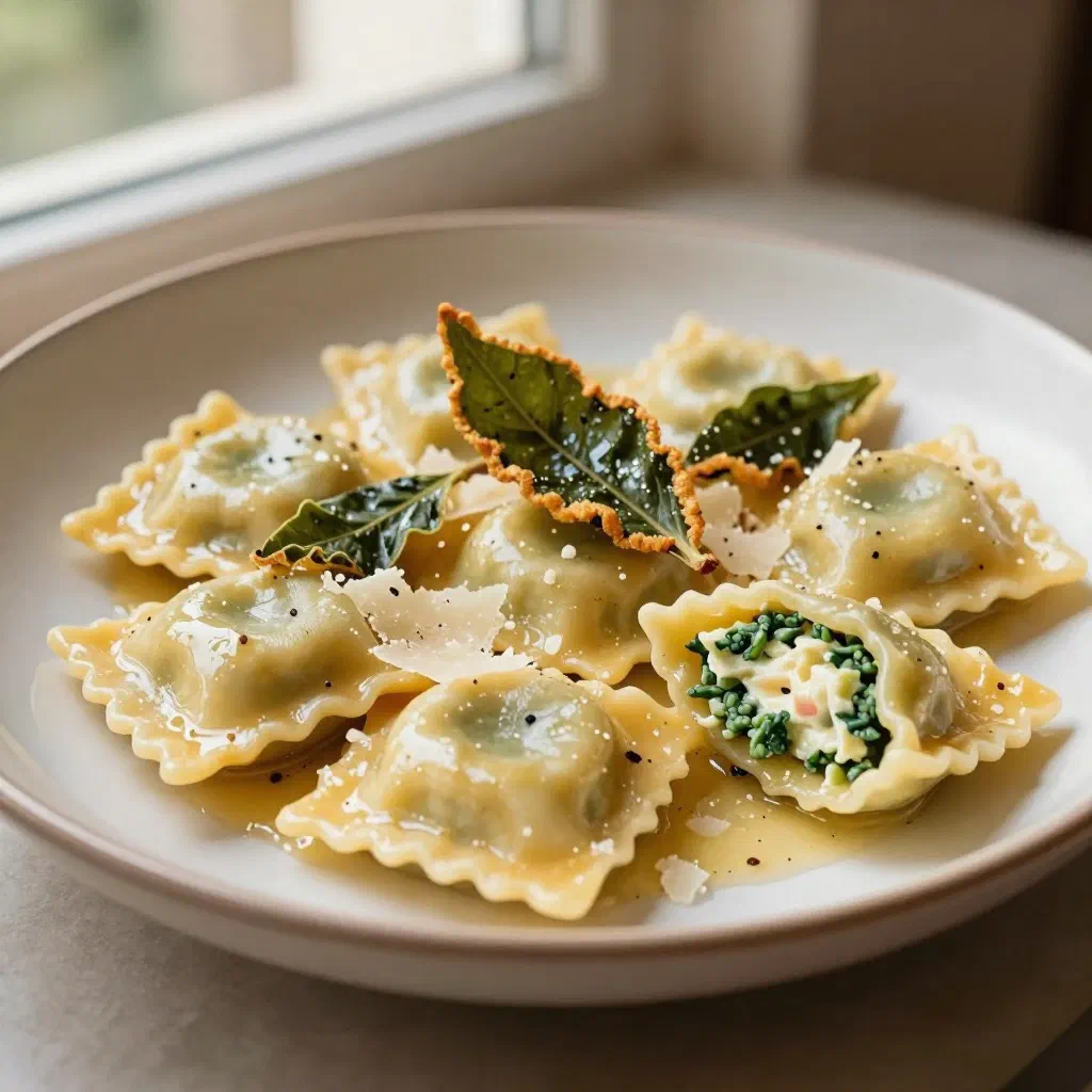 Ravioli al burro e salvia tossed in butter and sage with grated parmesan