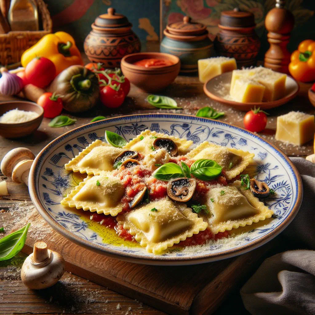 Homemade ricotta and spinach ravioli dressed with olive oil and grated parmesan