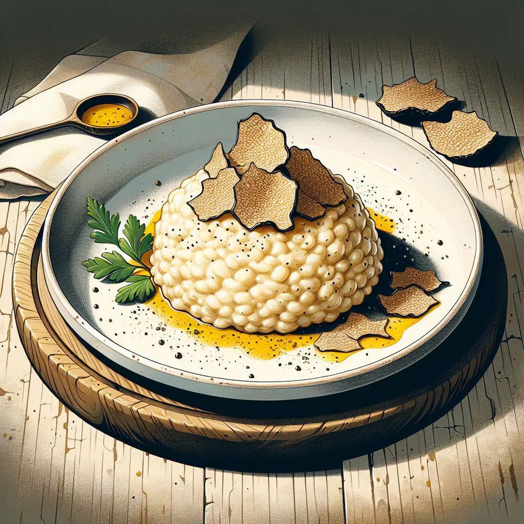 Creamy truffle risotto topped with freshly shaved truffle