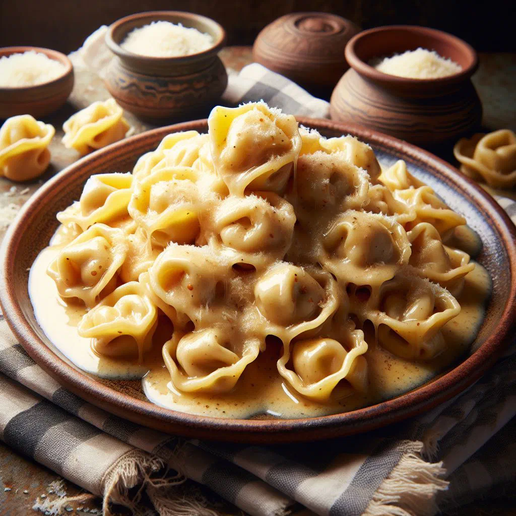 Tortelli di patate tossed in sage butter and dusted with grated Parmesan
