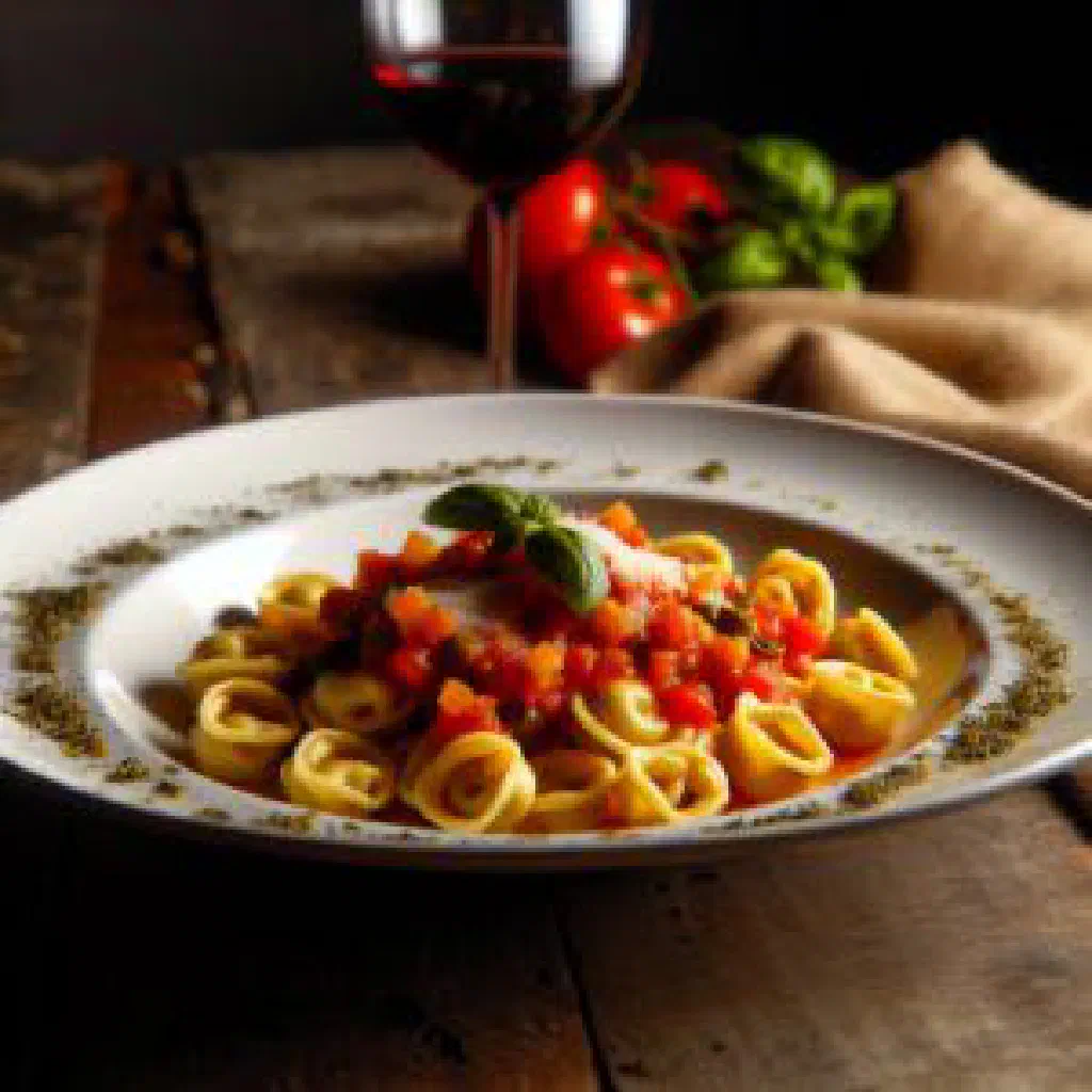 Freshly cooked tortellini tossed in sage butter on a plate