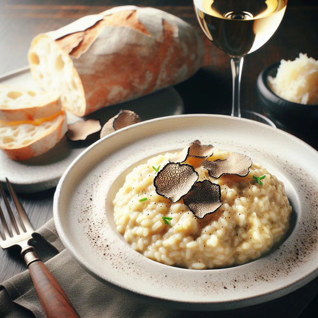 Creamy truffle risotto topped with freshly grated truffle