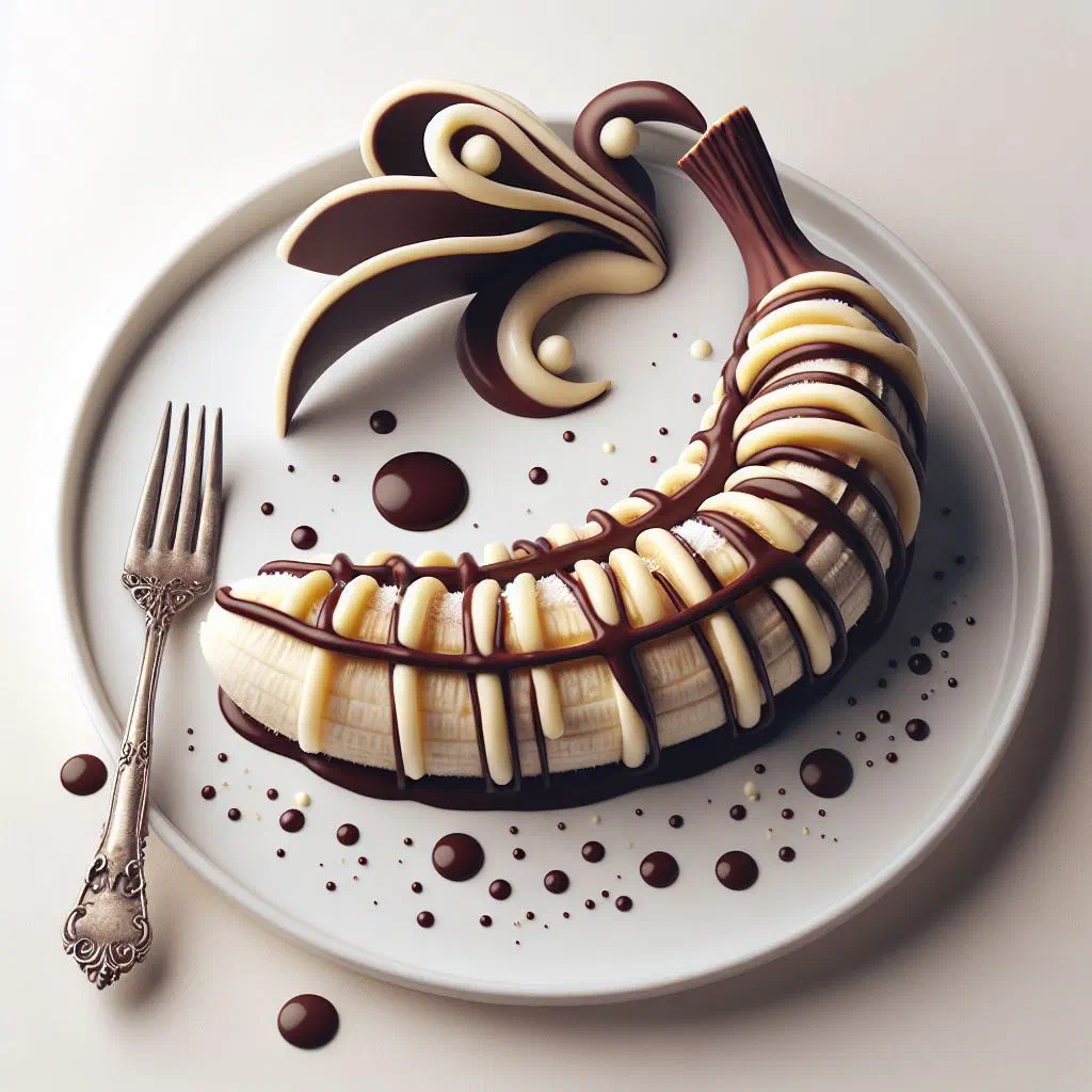 Chocolate-coated banana slices topped with nuts and coconut flakes