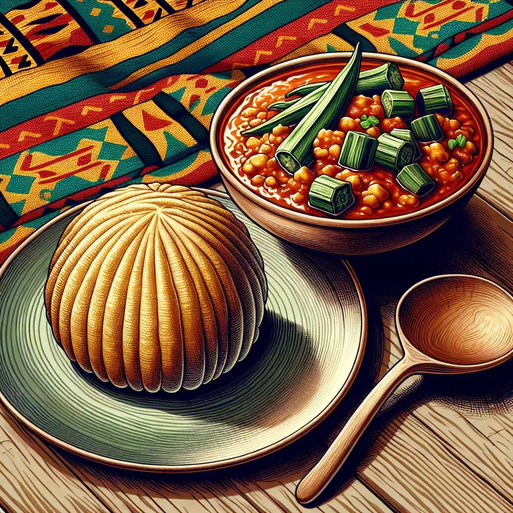 Smooth corn pâte served with a glossy okra sauce