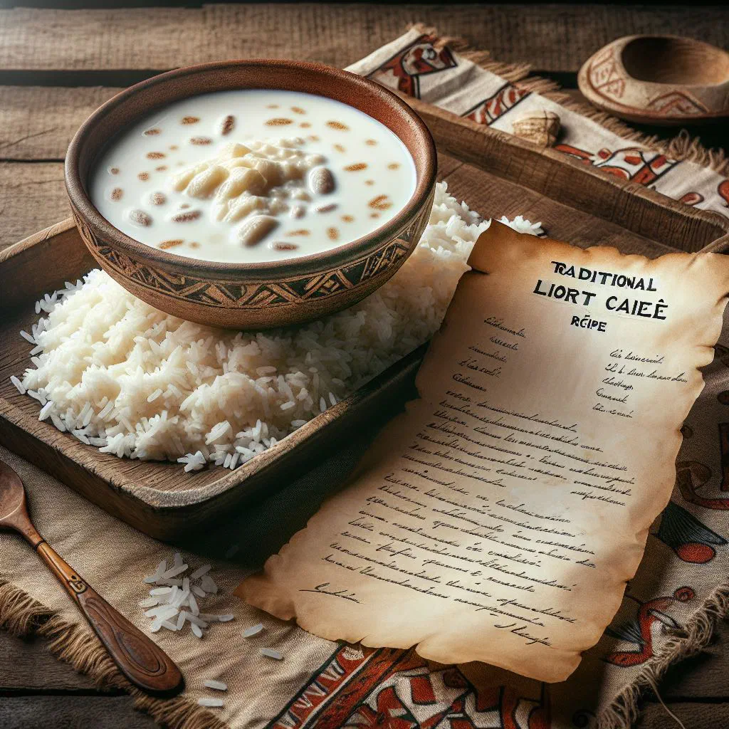 Bowl of fermented yoghurt poured over fluffy white rice