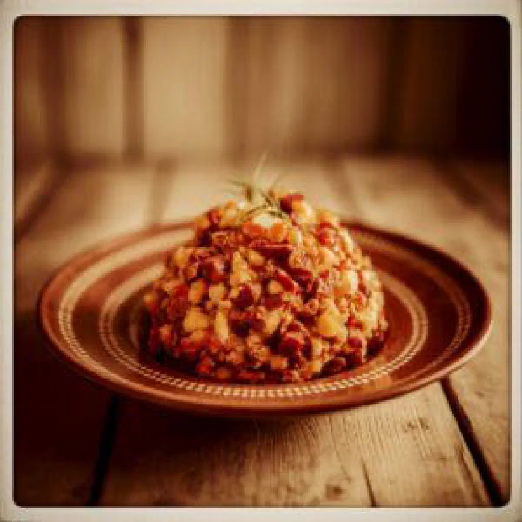 Smooth mashed plantain N'voufou served with a rich sauce