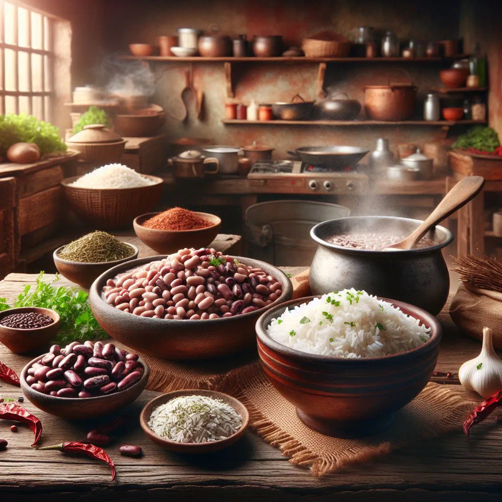 Bowl of Ivorian rice with red beans, garnished with fresh parsley