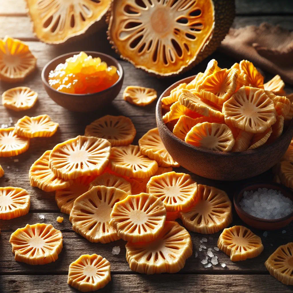 Golden crisp breadfruit chips served in a bowl