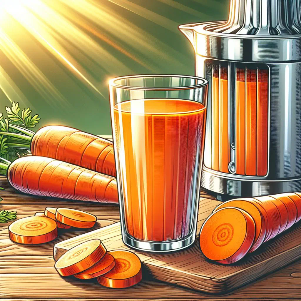 A tall glass of fresh Jamaican carrot juice with orange and lemon