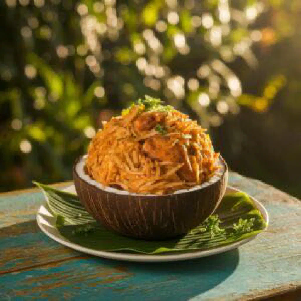 Golden squares of Jamaican coconut toto on a plate