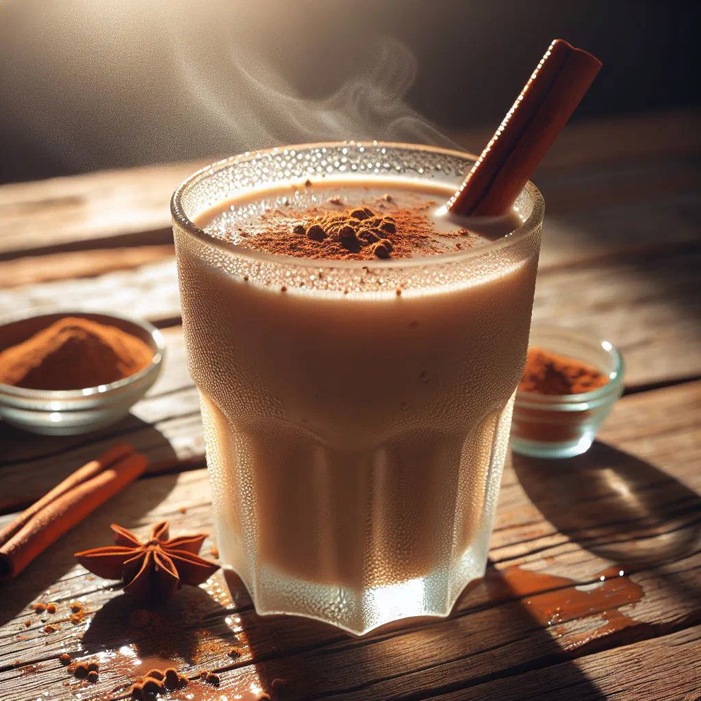 Creamy Jamaican Irish moss drink in a glass dusted with cinnamon
