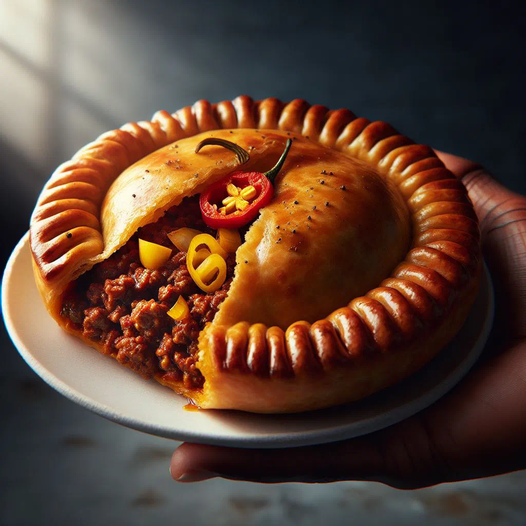 Golden baked Jamaican patties with a spiced savoury filling