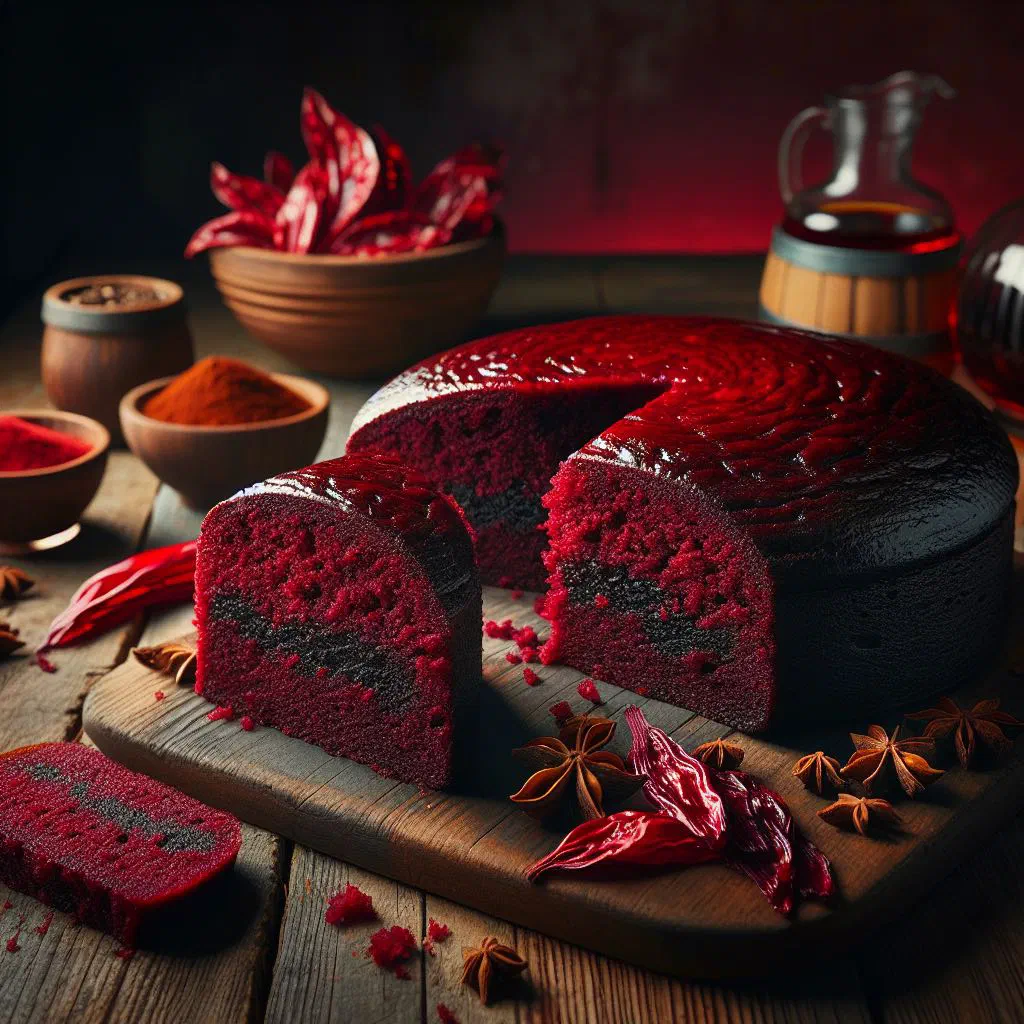 A moist Jamaican sorrel cake dusted with icing sugar